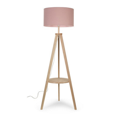 Valuelights Morrigan Natural Wood Shelf Tripod Floor Lamp With Blush Drum Shade And Bulb - image 1