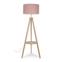 Valuelights Morrigan Natural Wood Shelf Tripod Floor Lamp With Blush Drum Shade And Bulb - thumbnail 4