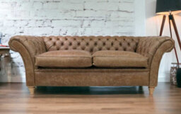 Chesterfield 3 Seater Sofa Settee Cracked Wax Tan Real Leather Balmoral Style - thumbnail 4