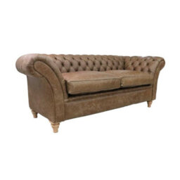 Chesterfield 3 Seater Sofa Settee Cracked Wax Tan Real Leather Balmoral Style - thumbnail 2