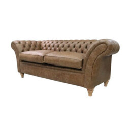Chesterfield 3 Seater Sofa Settee Cracked Wax Tan Real Leather Balmoral Style - thumbnail 3