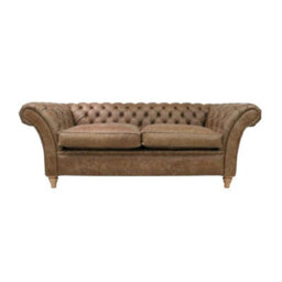 Chesterfield 3 Seater Sofa Settee Cracked Wax Tan Real Leather Balmoral Style - thumbnail 1