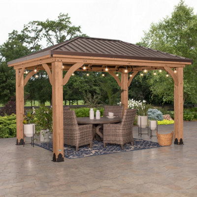 Backyard Discovery Barrington Cedar Wood Outdoor Patio Gazebo With Powerport 4.3M X 3.1M (14Ft X 10Ft) - image 1