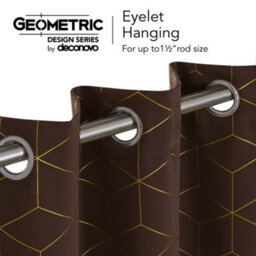 Deconovo Functional Blackout Eyelet Curtains, Gold Diamond Printed Thermal Insulated Curtains, W46 X L54 Inch, Chocolate, One Pair - thumbnail 5
