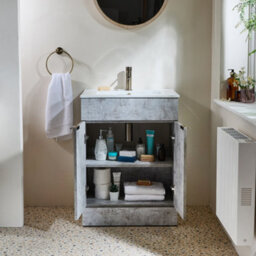 Homestylestore 600mm Concrete Grey Floorstanding Bathroom Vanity Unit And Aged Gold Finger Pull Handle - thumbnail 2