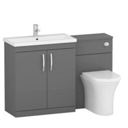 Royal Bathrooms Turin 1300mm Indigo Grey Gloss 2 Doors Furniture Pack With Mid Edge Basin & Breeze Back To Wall Toilet - thumbnail 4