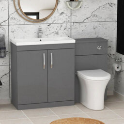 Royal Bathrooms Turin 1300mm Indigo Grey Gloss 2 Doors Furniture Pack With Mid Edge Basin & Breeze Back To Wall Toilet - thumbnail 1