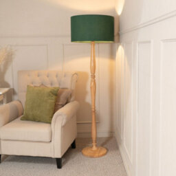 Valuelights Victoria Traditional Light Wood Candlestick Floor Lamp With Forest Green Drum Shade - Led Bulb Included