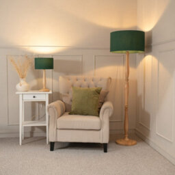 Valuelights Victoria Traditional Light Wood Candlestick Floor Lamp With Forest Green Drum Shade - Led Bulb Included - thumbnail 3
