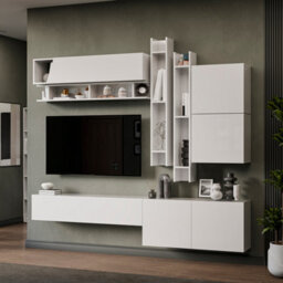 Decorotika Budva Moduler Modern Tv Unit Wall Mount Customizable Layout High Gloss White - thumbnail 2