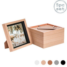 "Nicola Spring 8 X 8"" Photo Frames - Light Wood/black Mount - 3D Picture Frame Box Portrait Display Case (22.5 X 22.5Cm) Set Of 5" - thumbnail 1
