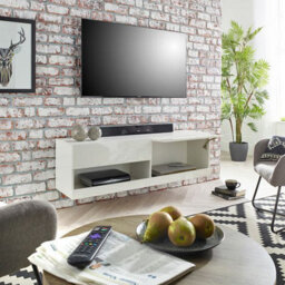 MMT Funiture Designs 140Cm Tv Stand Wall Mounted Tv Console Modern Gloss Media Unit With Lights - thumbnail 3