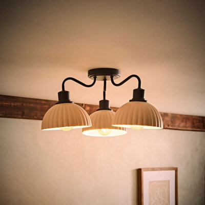 Valuelights Bourton Matte Black 3 Arm Ceiling Light Wth Ribbed Dome Shades And Bulbs - image 1