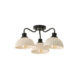 Valuelights Bourton Matte Black 3 Arm Ceiling Light Wth Ribbed Dome Shades And Bulbs - thumbnail 2