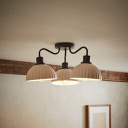 Valuelights Bourton Matte Black 3 Arm Ceiling Light Wth Ribbed Dome Shades And Bulbs - thumbnail 5