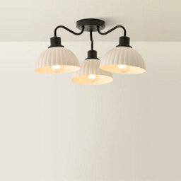 Valuelights Bourton Matte Black 3 Arm Ceiling Light Wth Ribbed Dome Shades And Bulbs - thumbnail 6