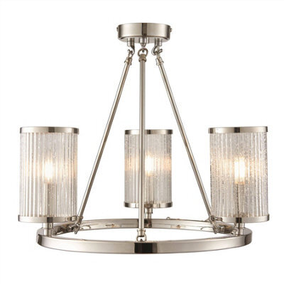 Luminosa Lighting Luminosa Easton 3 Light Semi Flush Bright Nickel, Ribbed Glass With Bubbles, E14