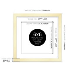 "6X6"" Gold Picture Frame - 6X6"" Square Frame With 5X5"" Mount For 6X6""/5X5"" Pictures Art Deco Style Room Decor, 1 Pack" - thumbnail 2