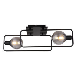 Luminosa Lighting Luminosa Blama Multi Arm Semi Flush Ceiling Lamp Matt Black Smoke Glass Shade 2X E14 - thumbnail 3