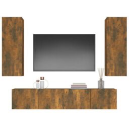 Berkfield 4 Piece Tv Cabinet Set Smoked Oak Engineered Wood - thumbnail 4