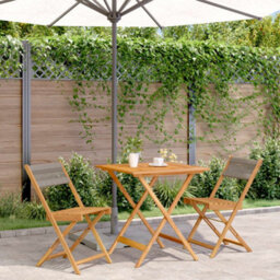 Berkfield 3 Piece Bistro Set Grey Polypropylene And Solid Wood - thumbnail 1