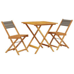 Berkfield 3 Piece Bistro Set Grey Polypropylene And Solid Wood - thumbnail 2