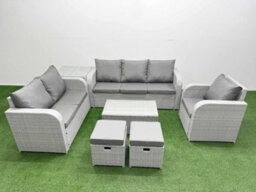 Fimous Pe Wicker 8 Seater Outdoor Rattan Furniture Sofa Sets Rectangular Coffee Table Reclining Chair Stool Side Table - thumbnail 1