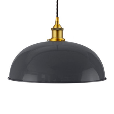 Slate Grey Worcester Painted Dome Pendant Light With Antique Gold Lamp Holder And Black Twisted Cable - Se Home - image 1