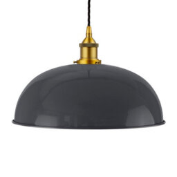 Slate Grey Worcester Painted Dome Pendant Light With Antique Gold Lamp Holder And Black Twisted Cable - Se Home