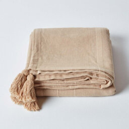 Homescapes Cotton Rajput Ribbed Beige Throw, 255 X 360 Cm - thumbnail 2