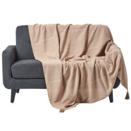 Homescapes Cotton Rajput Ribbed Beige Throw, 255 X 360 Cm