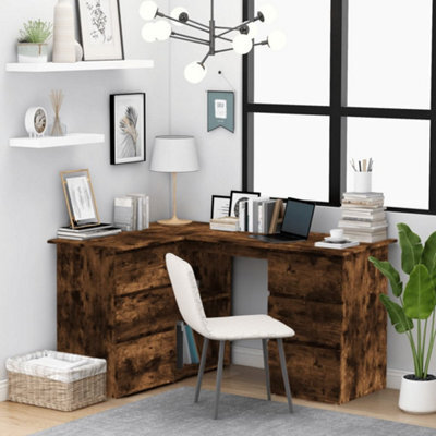 Berkfield Corner Desk Smoked Oak 145X100X76 Cm Engineered Wood - image 1