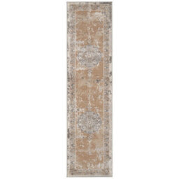 Loomed Neutral Beige Traditional Medallion Bordered Living Runner Rug 70X240Cm - thumbnail 6