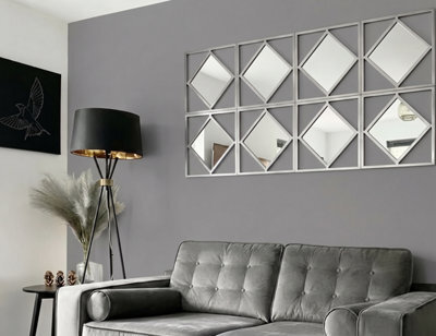 Deenz Set Of 3 Square Diamond Shape Frame Silver Wall Art Mirror Modern Stylish Antique Design Home Décoration 40X40Cm (12) - image 1