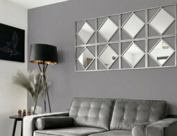 Deenz Set Of 3 Square Diamond Shape Frame Silver Wall Art Mirror Modern Stylish Antique Design Home Décoration 40X40Cm (12)