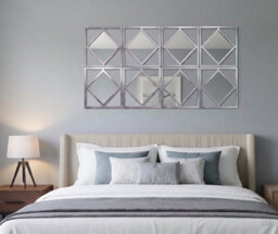 Deenz Set Of 3 Square Diamond Shape Frame Silver Wall Art Mirror Modern Stylish Antique Design Home Décoration 40X40Cm (12) - thumbnail 2