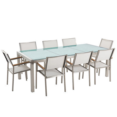 Beliani Garden Dining Set 8 Seater Grosseto Cracked Glass Transparent/ White - image 1