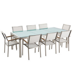 Beliani Garden Dining Set 8 Seater Grosseto Cracked Glass Transparent/ White - thumbnail 1
