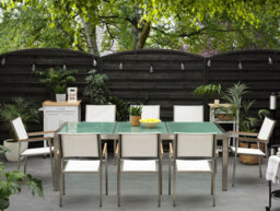 Beliani Garden Dining Set 8 Seater Grosseto Cracked Glass Transparent/ White - thumbnail 2