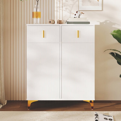 Matteo Elegant White & Gold Sideboard Cabinet With 2 Drawers & Adjustable Shelves - image 1