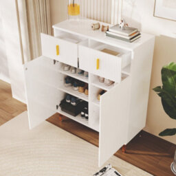 Matteo Elegant White & Gold Sideboard Cabinet With 2 Drawers & Adjustable Shelves - thumbnail 3