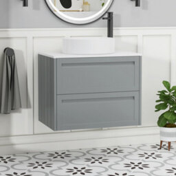 Royal Bathrooms Royal Bathroom Elmore 700mm Matt Pebble Grey Wall Mounted Vanity Unit 2 Drawer With Plain White Worktop & No Basin - thumbnail 1