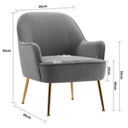 Living And Home Grey Velvet Effect Relaxer Chair Occasional Armchair With Gold Plated Feet - thumbnail 6