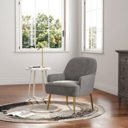 Living And Home Grey Velvet Effect Relaxer Chair Occasional Armchair With Gold Plated Feet - thumbnail 2