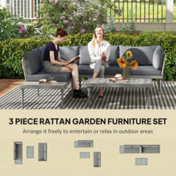 Outsunny 4 Seater Wicker Outdoor Corner Sofa Set With 2 Loveseats Grey - thumbnail 4