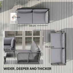 Outsunny 4 Seater Wicker Outdoor Corner Sofa Set With 2 Loveseats Grey - thumbnail 5