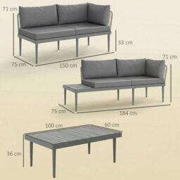 Outsunny 4 Seater Wicker Outdoor Corner Sofa Set With 2 Loveseats Grey - thumbnail 3