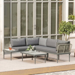 Outsunny 4 Seater Wicker Outdoor Corner Sofa Set With 2 Loveseats Grey - thumbnail 9