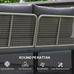 Outsunny 4 Seater Wicker Outdoor Corner Sofa Set With 2 Loveseats Grey - thumbnail 7