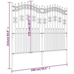 Berkfield Garden Fence With Spear Top Black 222 Cm Powder-Coated Steel - thumbnail 6